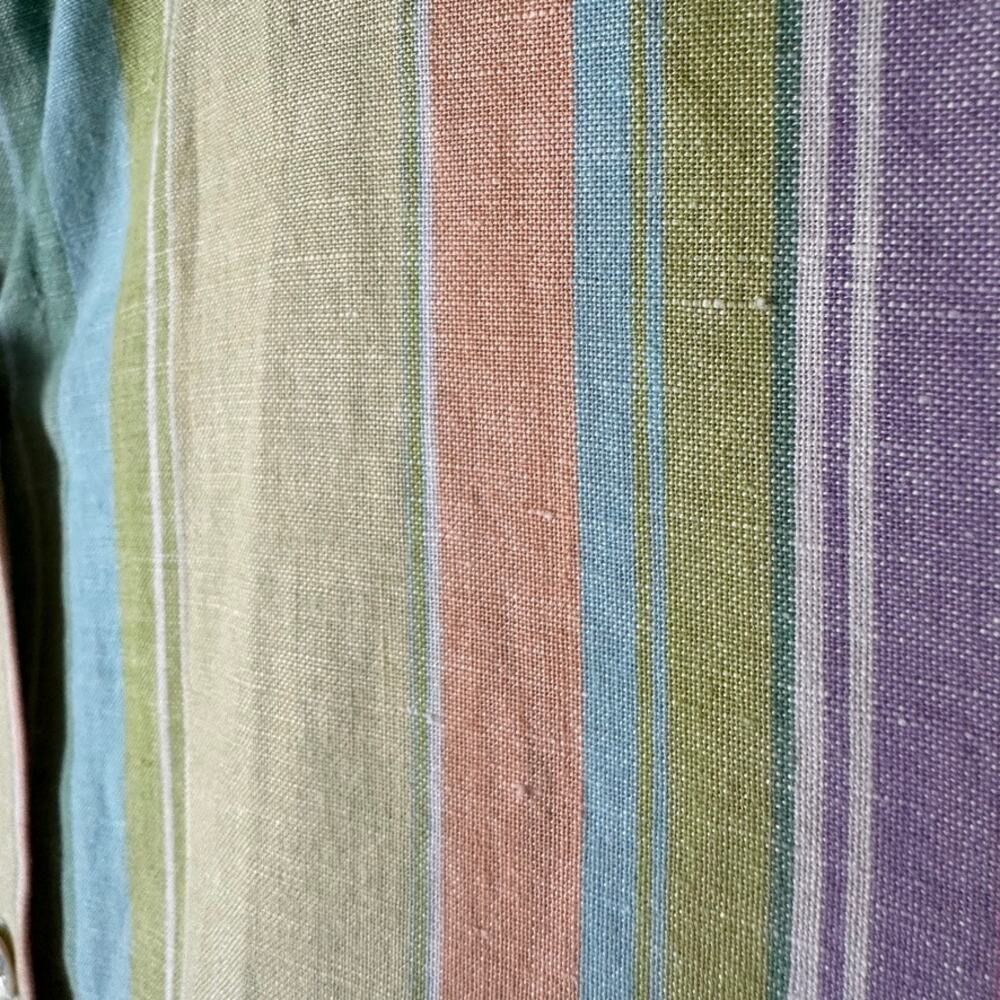 Coldwater Creek Blouse Womens LARGE Linen Blend Pastel Rainbow Stripe Top Shirt - Picture 5 of 11